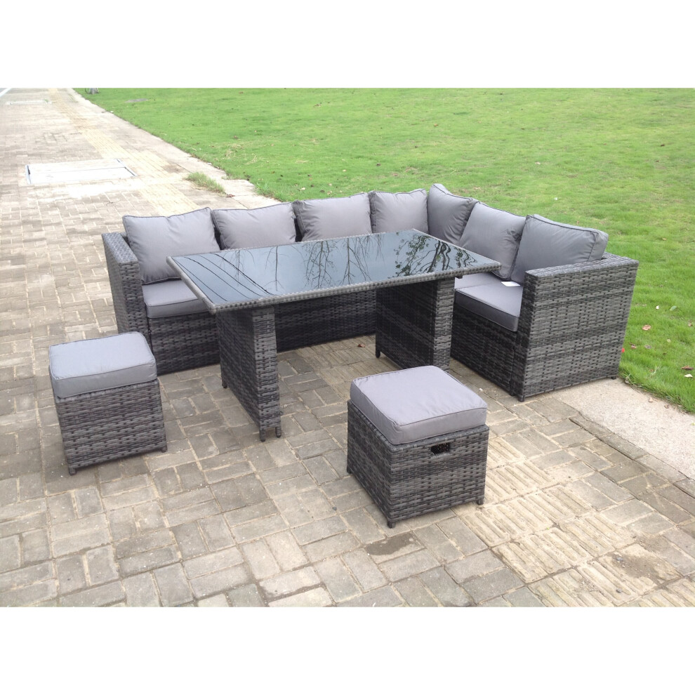 Fimous 8 Seater Rattan Corner Sofa Set Garden Furniture Outdoor 2*Stools