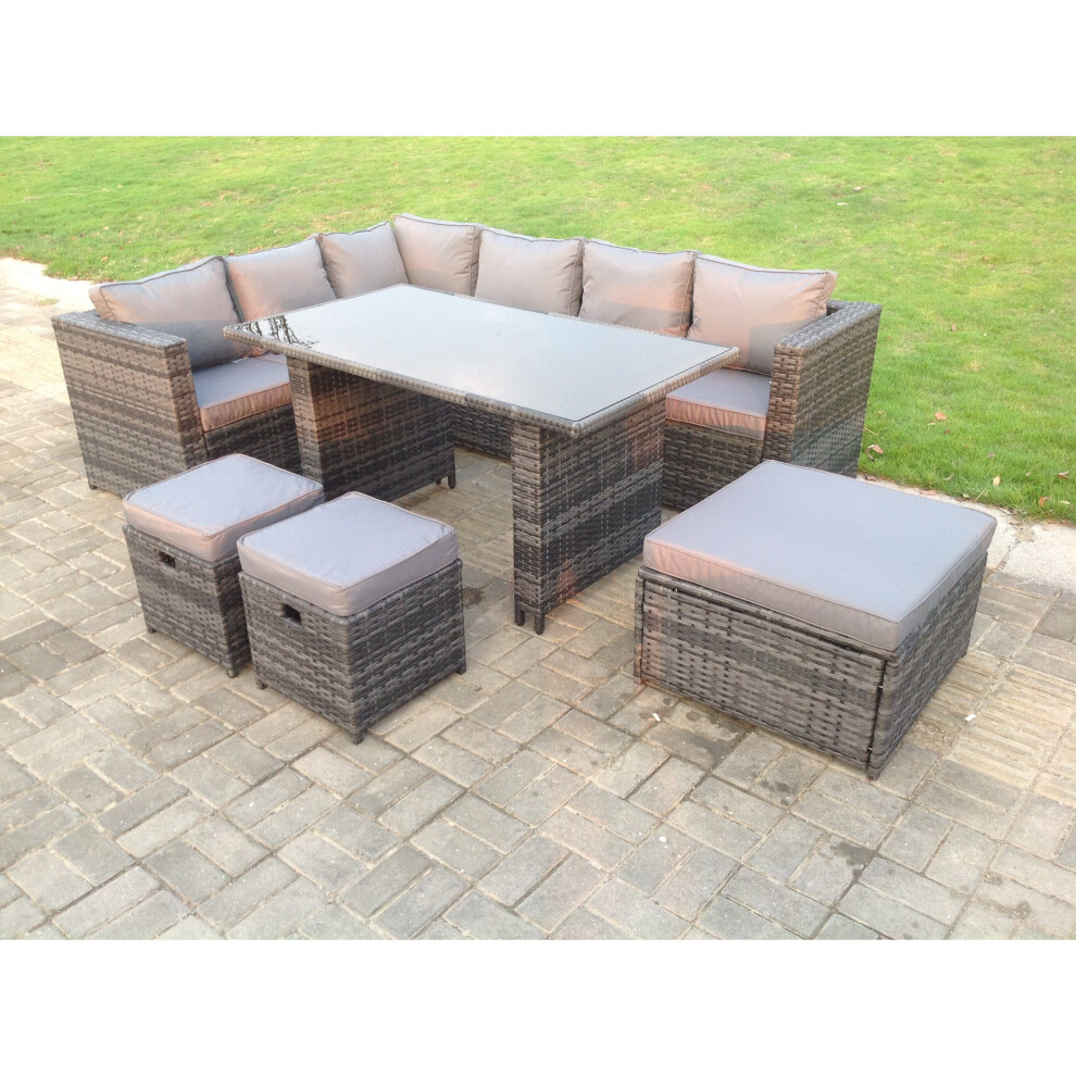 Fimous Wicker Pe Rattan Corner Sofa Set Garden Furniture Armchair Table Grey