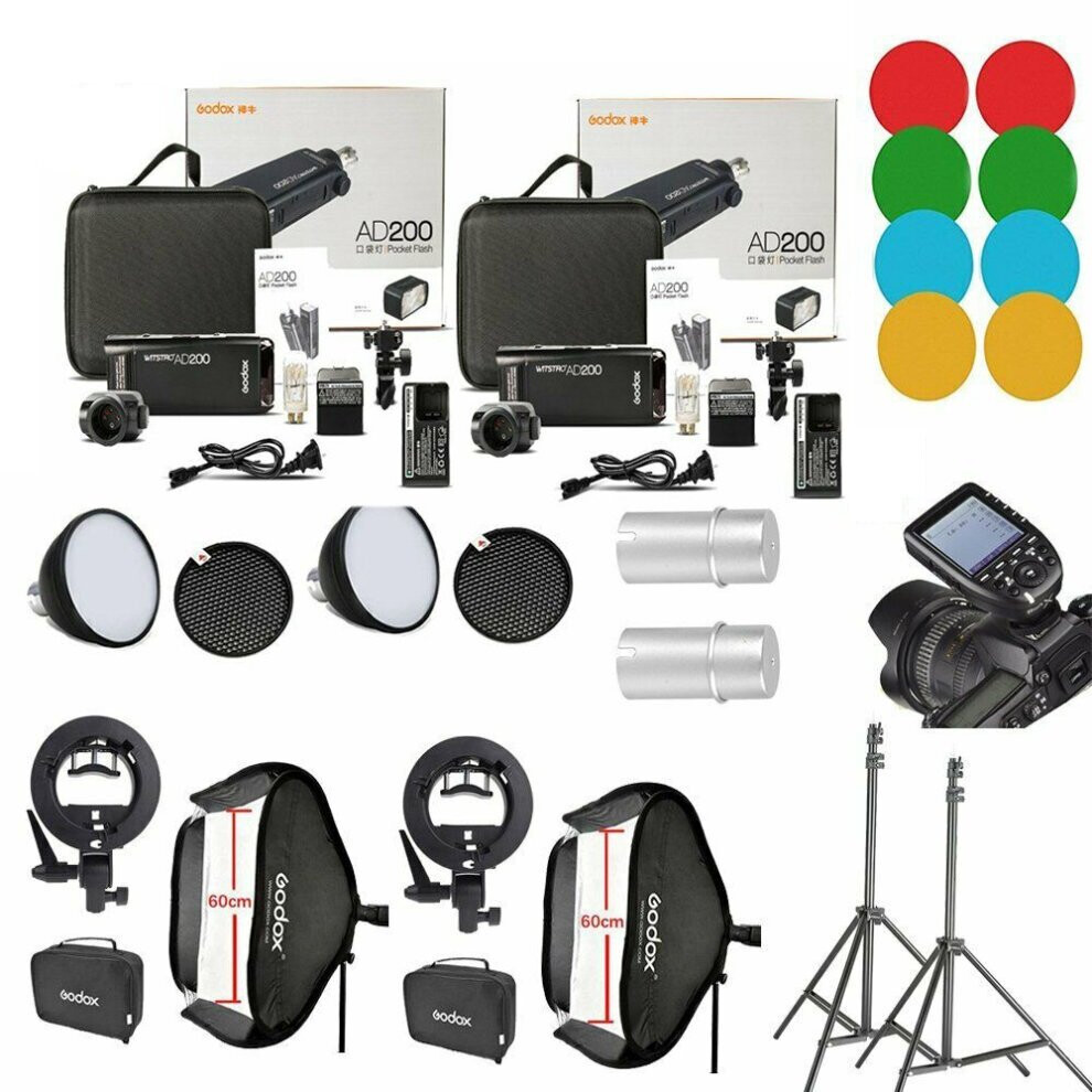 2*Godox TTL AD200 Flash+Xpro-S fr Sony+60*60cm sofbtox light stand Kit 