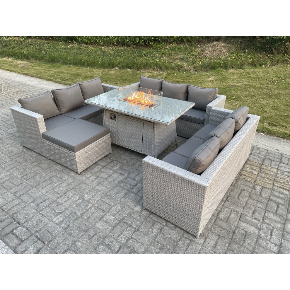 Fimous U Shape Lounge Sofa Dining Set With Gas Fire Pit Garden Furniture