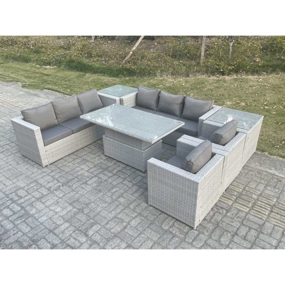 Fimous Rattan Garden Funiture Adjustable Rising Table Sofa Dining Set Lounge Side Table
