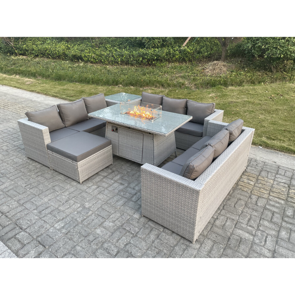 Fimous U Shape Lounge Sofa Dining Set With Gas Heater Firepit Burner Coffee Tea