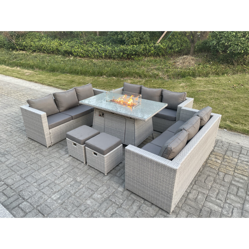 Fimous U Shape Lounge Sofa Dining Set With Gas Heater Fire pit Burner Stool