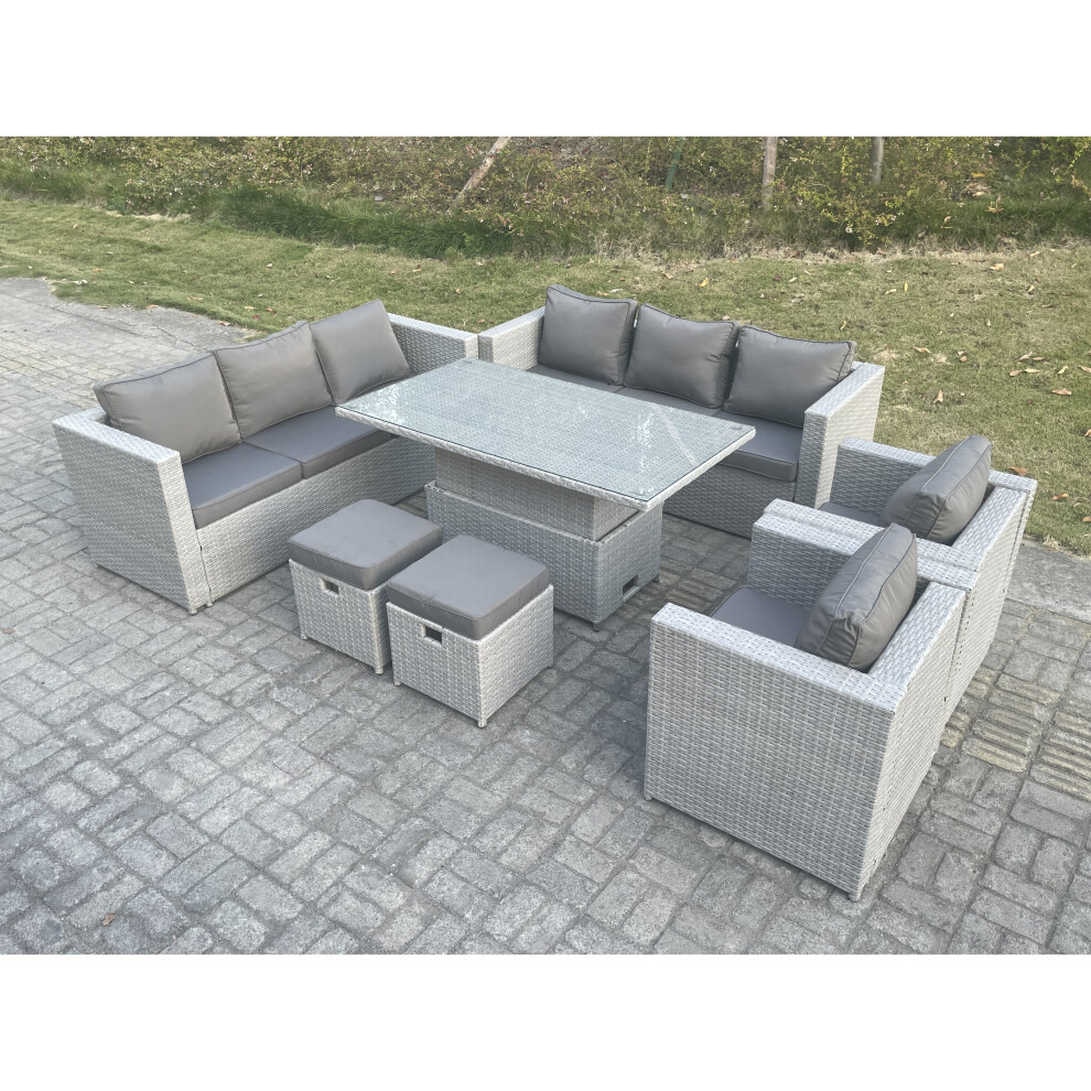 Fimous Rattan Garden Funiture Rising Lifting Table Sofa Dining Set Lounge Sofa