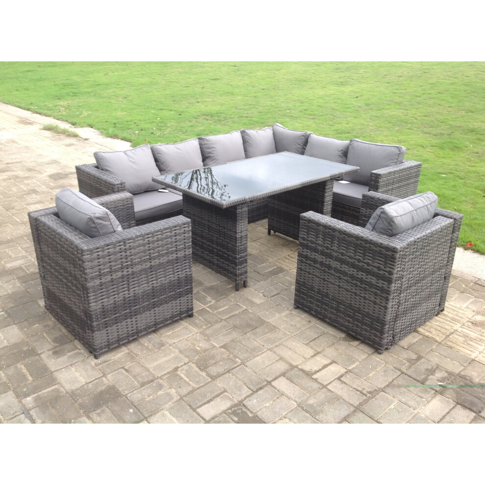 Fimous Outdoor Rattan Corner Sofa Set Garden Furniture Armchair 8 Seater