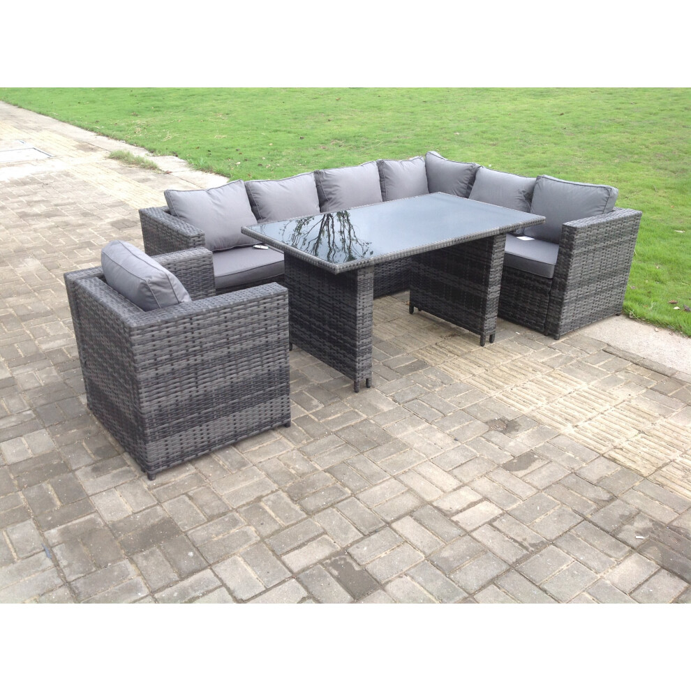 Fimous Outdoor Rattan Corner Sofa Set Garden Furniture Armchair 7 Seater Grey