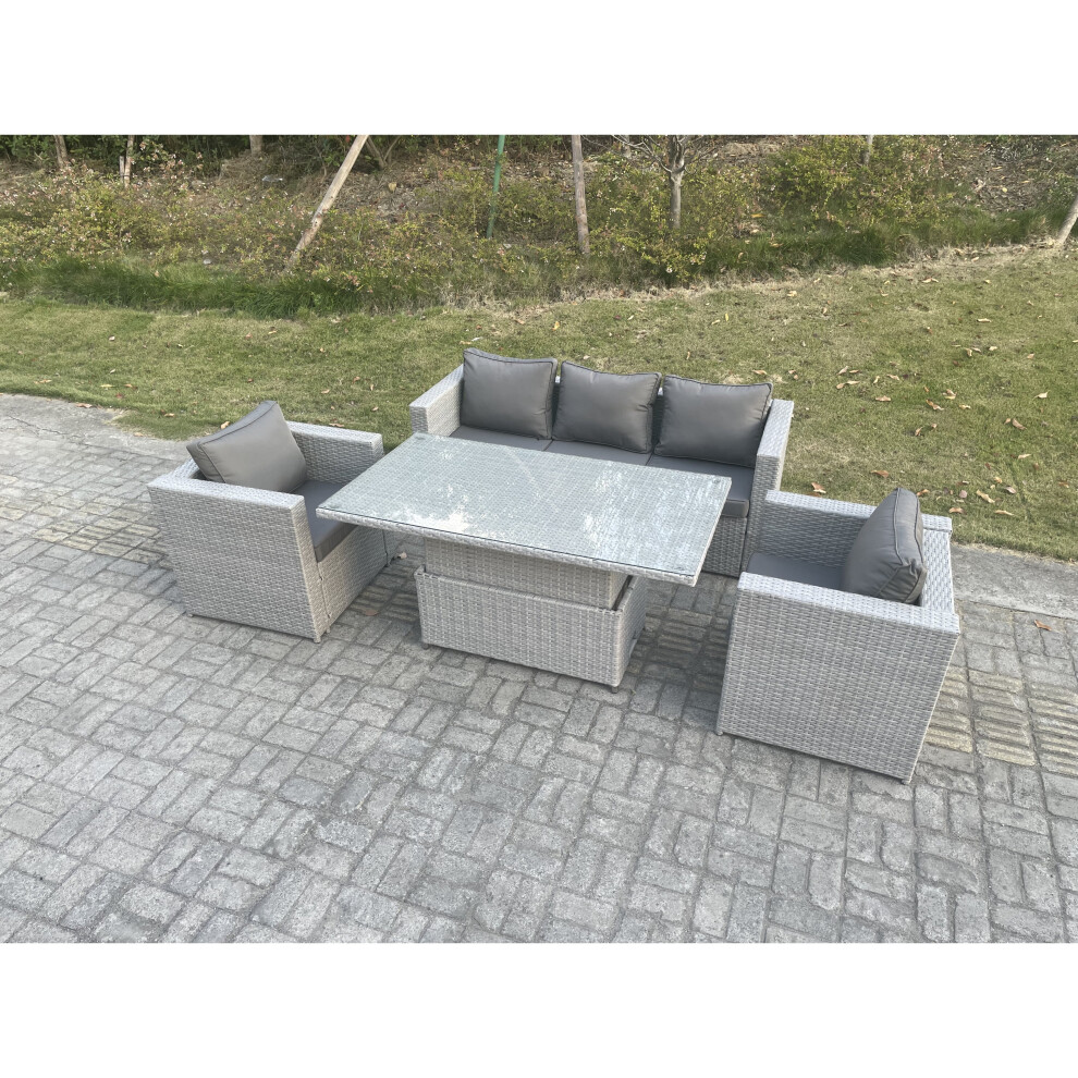 Fimous Rattan Garden Funiture Adjustable Rising Table Armchair Grey