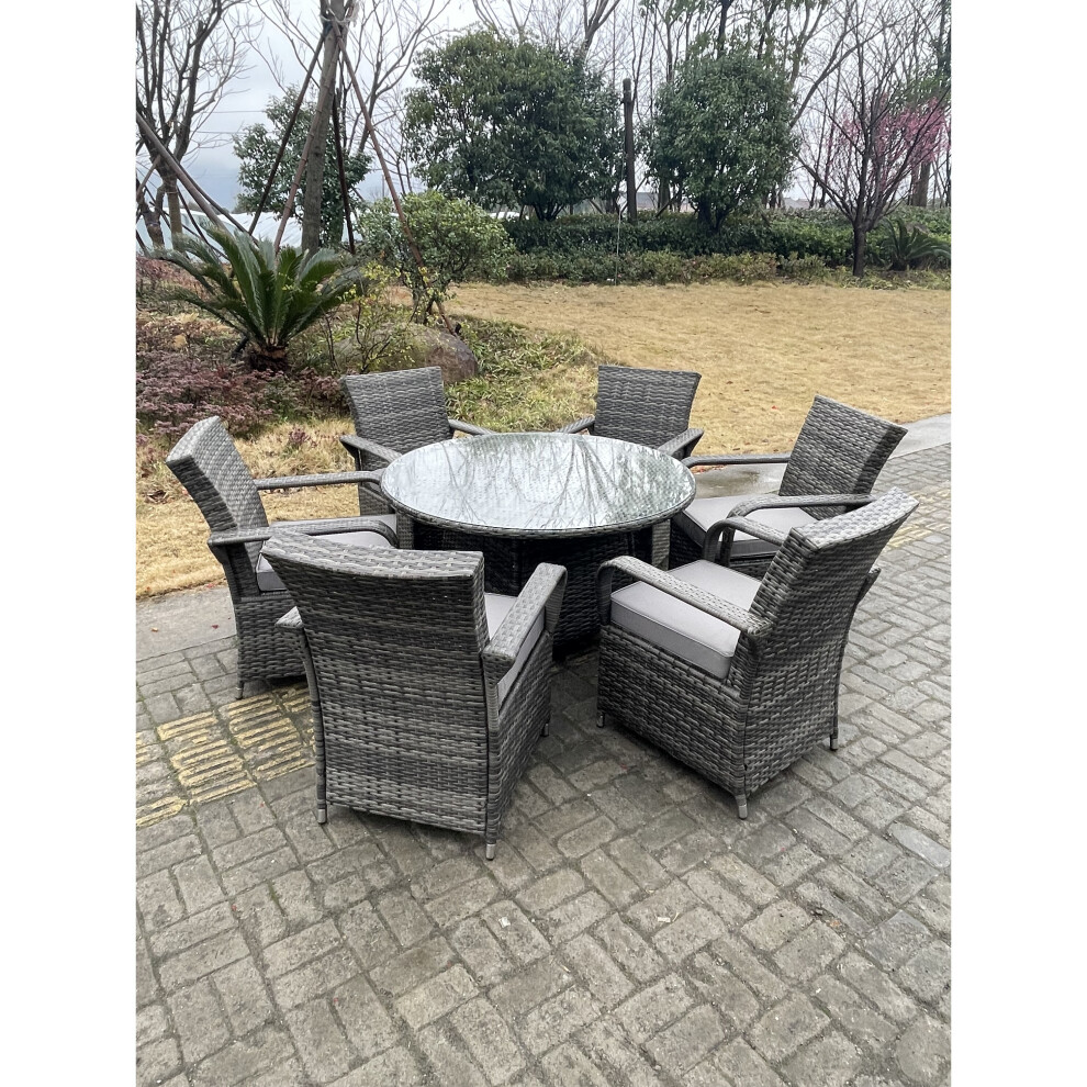 Fimous Rattan Garden Furniture Dining Set Table 6 Chairs Wicker Patio