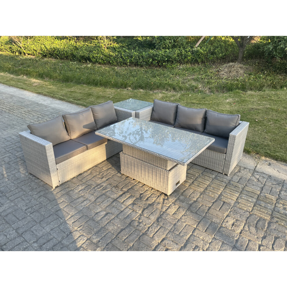 Fimous Rattan Garden Funiture Set Rising Table Sofa Dining Set Side Table Grey