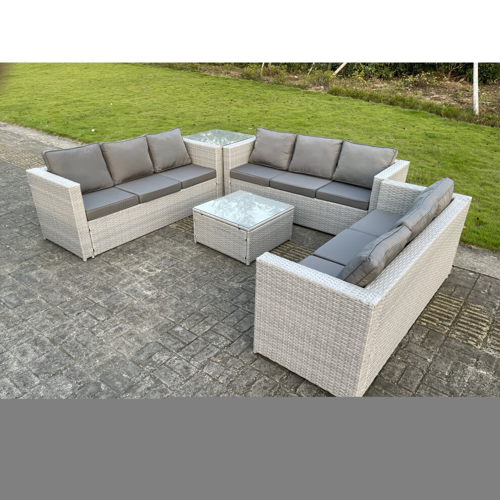 Fimous Light Grey Lounge Outdoor PE Rattan Garden Furniture 6 Seater