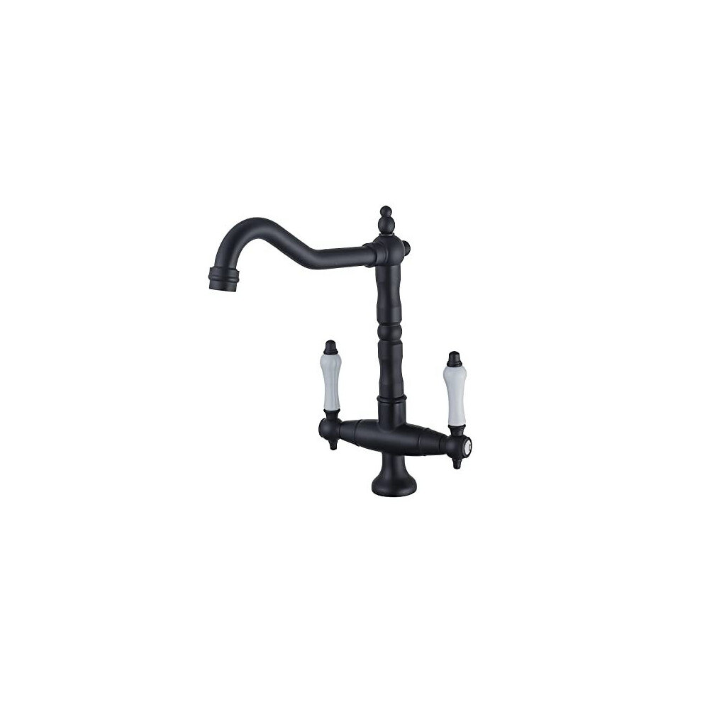 (Black) Antique Kitchen Tap 360Â° Rotatable Sink Tap Two-Handle Mixer Tap Nostalgia Mixer Tap High Pressure Kitchen Sink Tap High Spout Brass