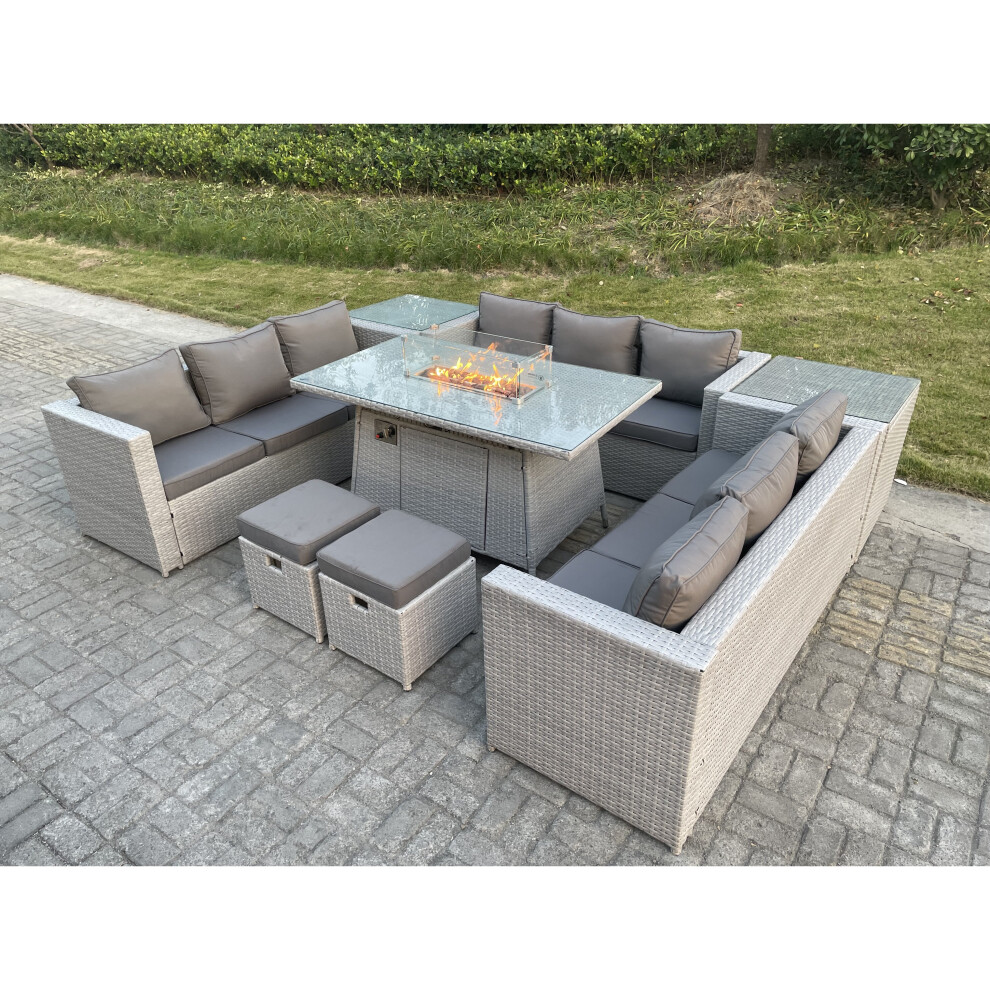 Fimous U Shape Lounge Sofa Dining Set With Gas Fire Pit Side Table Stools