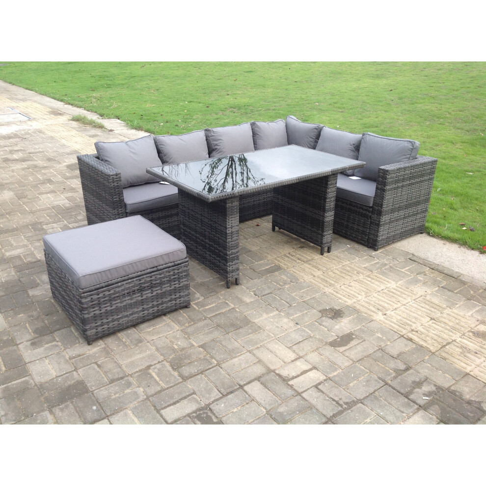 Fimous 7 Seater Rattan Corner Sofa Set Garden Furniture Outdoor Stools