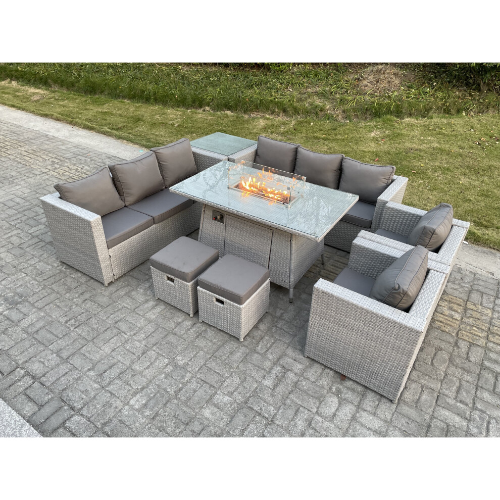 Fimous Rattan Fire Pit Garden Furniture Set Gas Heater Burnertable Chairs Stool Grey