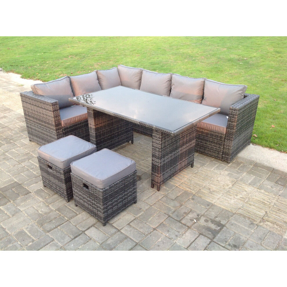 Fimous 8 Seater Rattan Corner Sofa Set Garden Furniture Patio 2*Stools