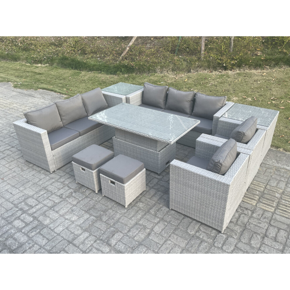 Fimous Rattan Garden Funiture Set Rising Lifting Table Sofa Dining Set Lounge Chair