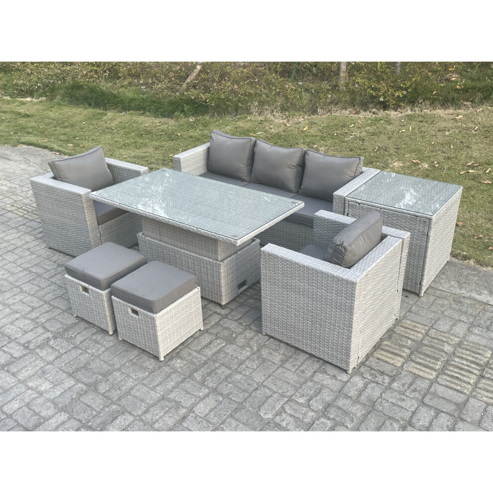 Fimous Rattan Garden Funiture Adjustable Rising Lifting Table Sofa Dining Set