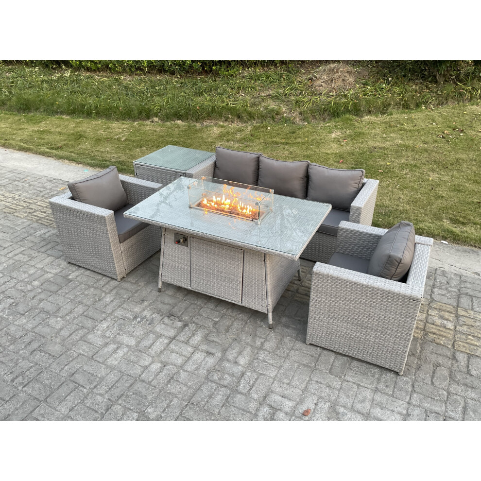 Fimous Rattan Garden Furniture Set Gas Heater Fire Pit Dining Lounge Sofa