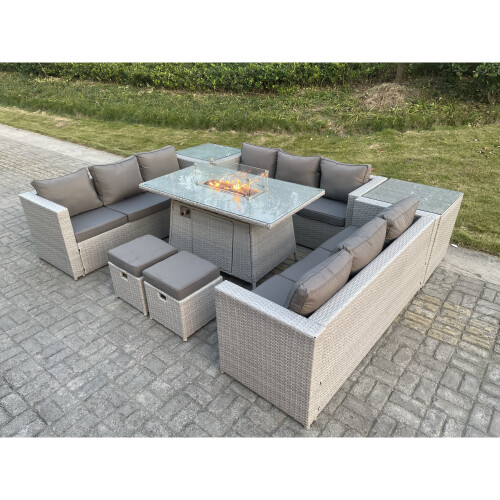 Fimous Fimous U Shape Lounge Sofa Dining Set With Gas Fire Pit Side Table Stools 2