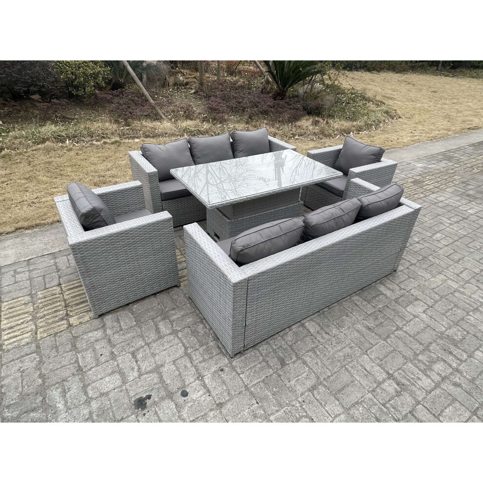 Fimous Rattan Garden Funiture Set Rising Table Sofa Dining Set Lounge Sofa Grey