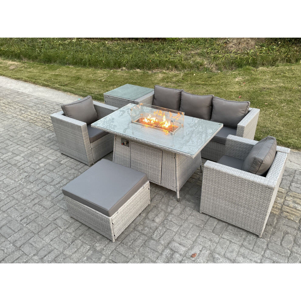 Fimous Rattan Garden Furniture Set Gas Fire Pit Lounge Sofa Chair Dining
