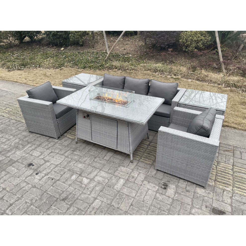 Fimous Light Corner Rattan Garden Furniture Gas Fire Pit Heater Burner Grey