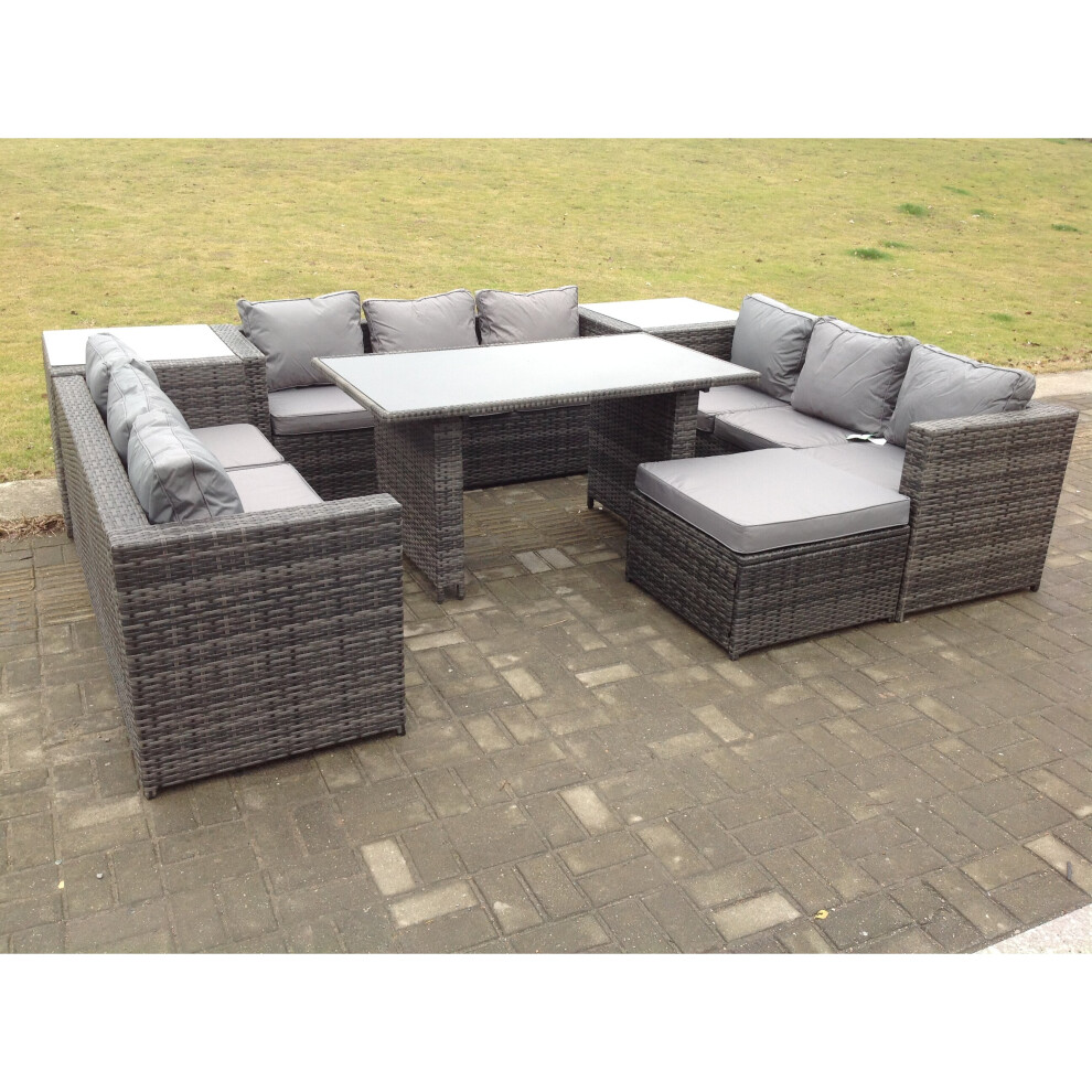 Fimous 10 Seater U Shape Rattan Sofa Set Outdoor Garden Furniture