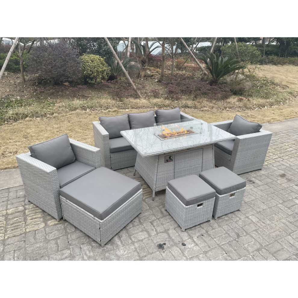 Fimous Rattan Fire Pit Garden Furniture Gas Heater Burner Chairs Stools Grey
