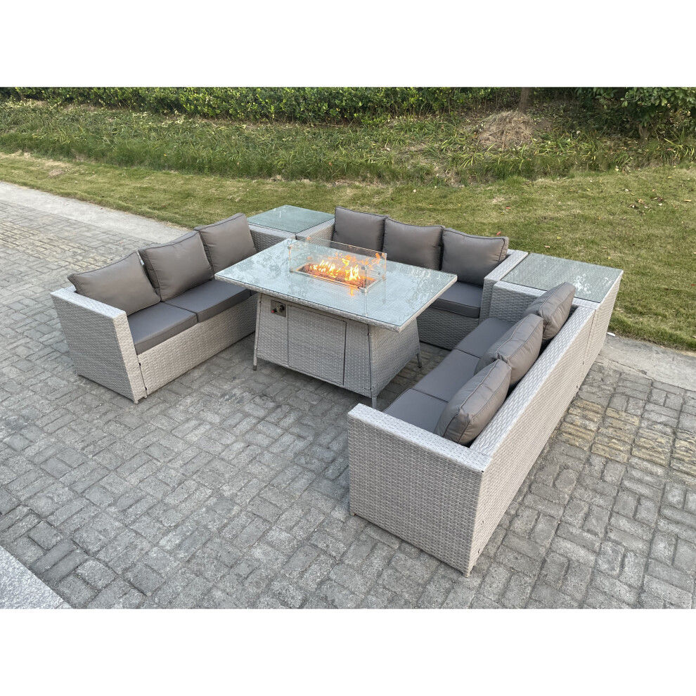 Fimous U Shape Sofa Dining Set With Gas Heater Firepit Burner 2 PC Side Coffee