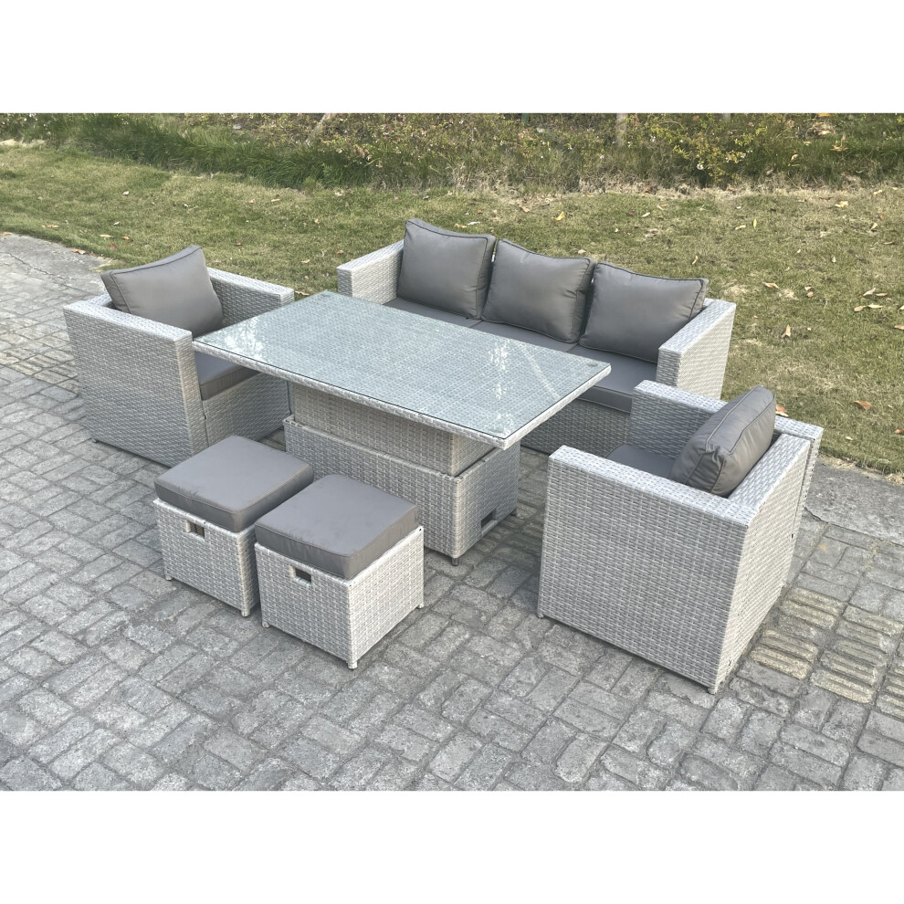 Fimous Rattan Garden Funiture Rising Table Sofa Dining Set Armchair Grey