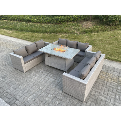Fimous U Shape Sofa Dining Set With Gas Fire Pit Dining Table Garden