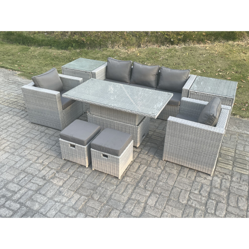 Fimous Rattan Garden Funiture Rising Table Sofa Dining Set Armchair Side Table Stool Grey