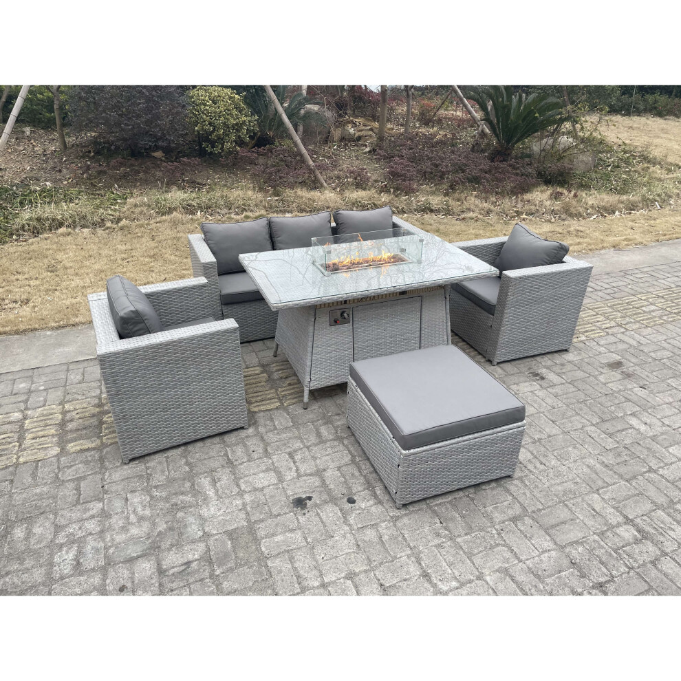 Fimous Rattan Fire Pit Garden Furniture Gas Heater Burner Chairs Big Stool Grey