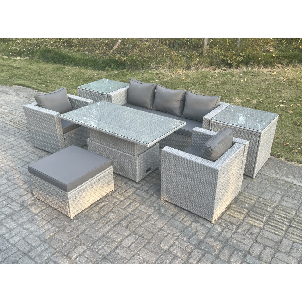 Fimous PE Rattan Garden Funiture Adjustable Rising Lifting Table Sofa Dining Set