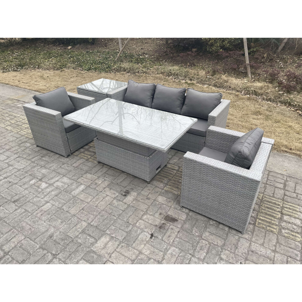 Fimous Rattan Garden Funiture Rising Table Loung Sofa Dining Set With 2 Arm Chair