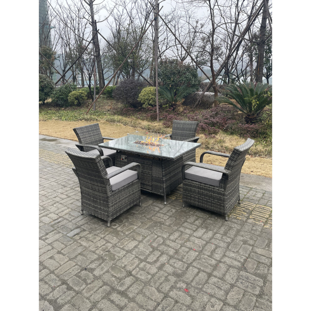 Fimous Rattan Garden Furniture Gas Fire Pit Rectangular Table 4 Seater