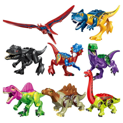 (Style C  8pcs) Large Dinosaur Figure Big Size Indominus T Rex Blocks Fit Lego Toys
