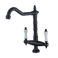 (Black) Antique Kitchen Tap 360° Rotatable Sink Tap Two-Handle Mixer Tap Nostalgia Mixer Tap High Pressure Kitchen Sink Tap High Spout Brass