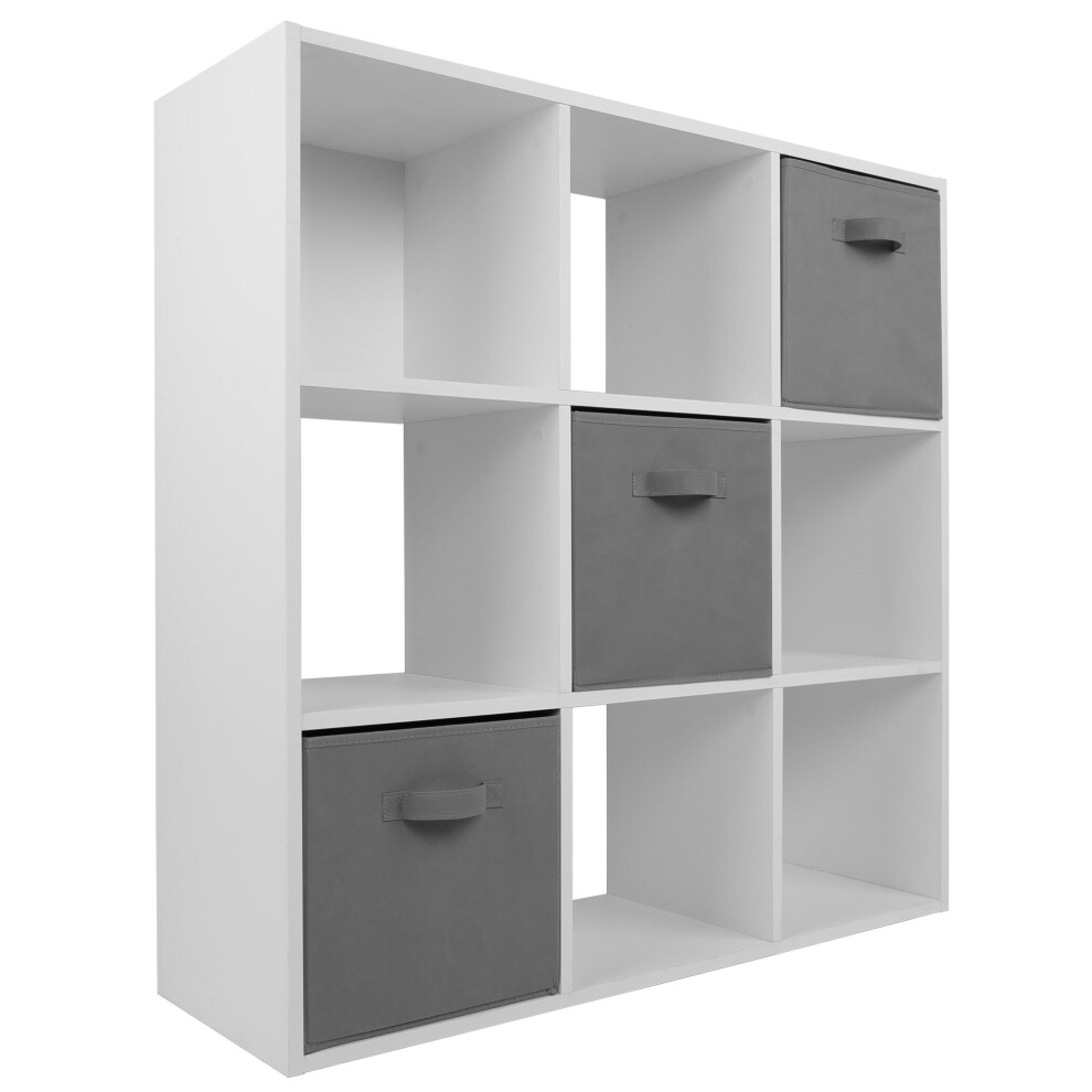 (3 Grey Drawers) Charles Jacobs White 9 Cube Open Book Shelf Storage