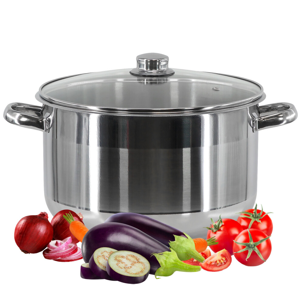 (17.5 Ltr) GEEZY Stainless Steel Casserole Stockpot Induction Base Large Deep Stock Pot Glass Lid