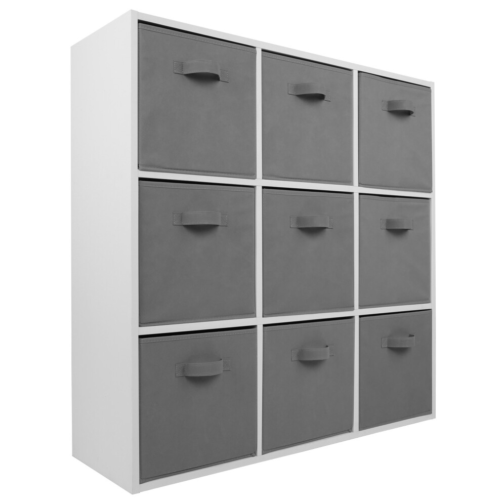 (9 Grey Drawers) White 9 Cube Open Book Shelf Storage