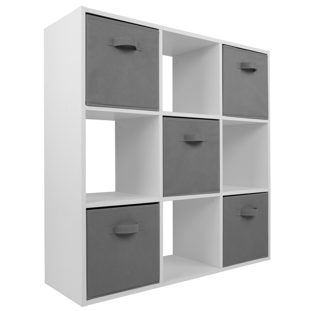 (5 Grey Drawers) Charles Jacobs White 9 Cube Open Book Shelf Storage