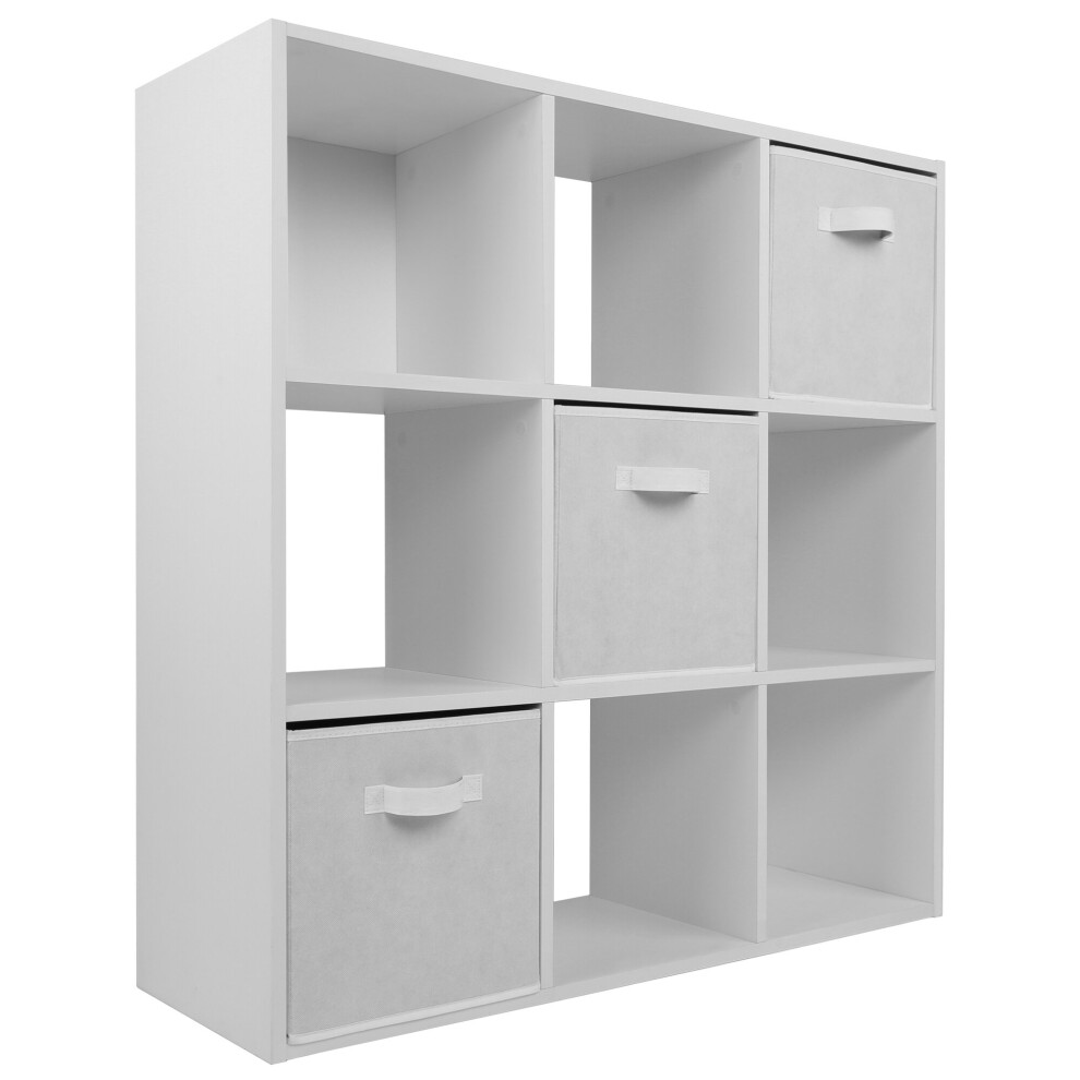 (3 White Drawers) Charles Jacobs White 9 Cube Open Book Shelf Storage