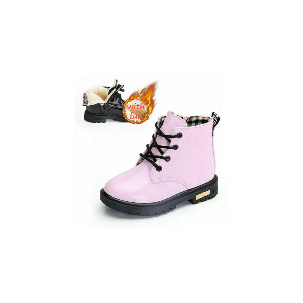 (Pink Lace Up+Fur Lined, UK13 Kids) KIDS ANKLE BOOTS GIRLS BOYS WINTER WARM CHELSEA FUR LINED SNOW BOOTS SHOES