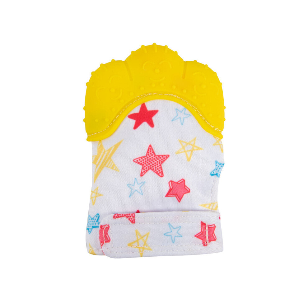 (Yellow) Baby Teething Set, 2 Pack Teething Mittens for Baby, Includes 2 Silicone Mitten Teether Glove, Teething Glove, Infant Soothing Pain Relief Mi