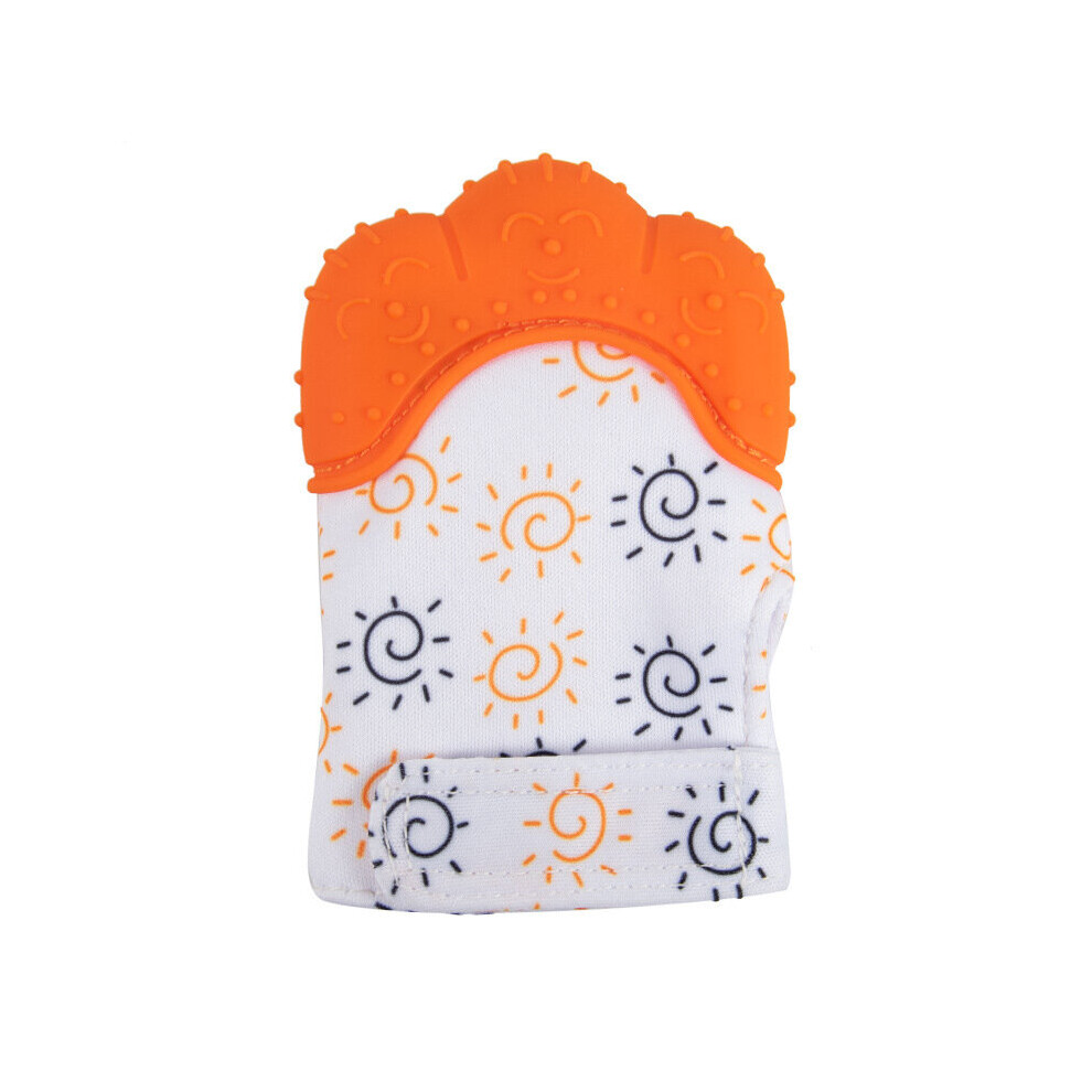 (Orange) Baby Teething Set, 2 Pack Teething Mittens for Baby, Includes 2 Silicone Mitten Teether Glove, Teething Glove, Infant Soothing Pain Relief Mi
