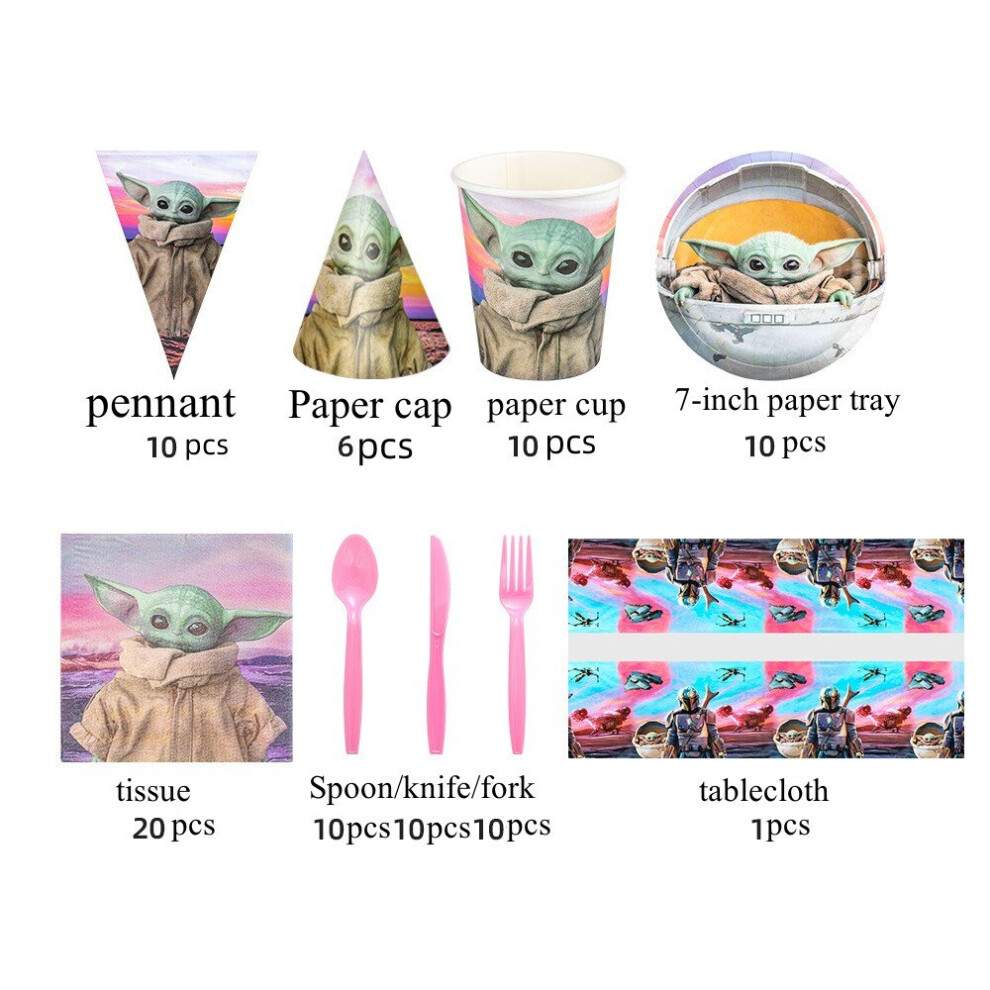 (9-piece set) The Mandalorian Party Tableware Children's Birthday Set Birthday Table Decoration Yoda Party Accessory Set Plates Cups Napkins Straws Ta