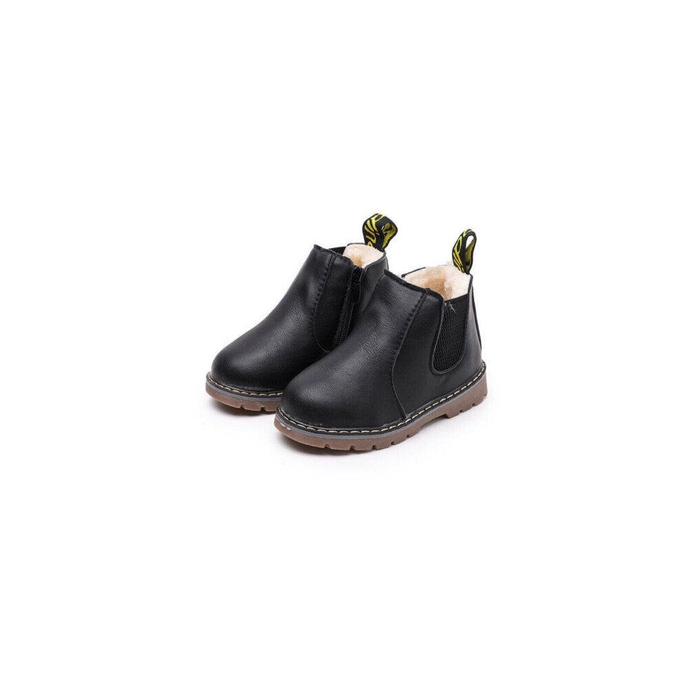 (Black+Fur Lined, UK5.5 Kids) Kids Ankle Boots Girls Boys Winter Warm Chelsea Fur Lined Snow Boots Shoes