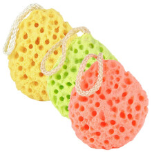 (Red+Yellow+Green) 3 Pack Natural Fiber Soft Body Bath Sponge Honeycomb Texture Gentle Soothing Exfoliating for Adults Kids Daily Care Bathroom Supplies