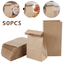 50Pcs/Set Brown Kraft Paper Bags Sandwich Fruit Grocery Food Proof Take Out Bags